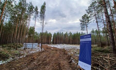 Mitten im Wald entsteht eine Baustelle für den weltweiten Windmessmast.